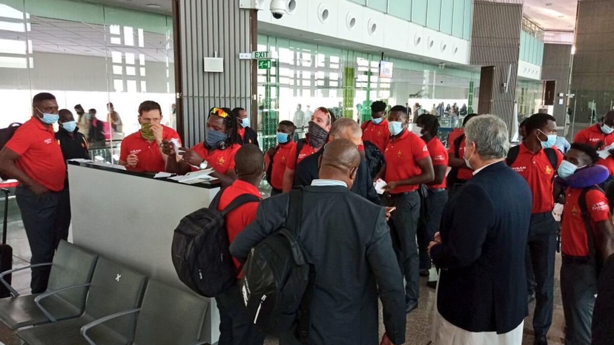 The Zimbabwe cricket team members seen upon their arrival in Islamabad on Tuesday. — Zimbabwe Cricket Twitter