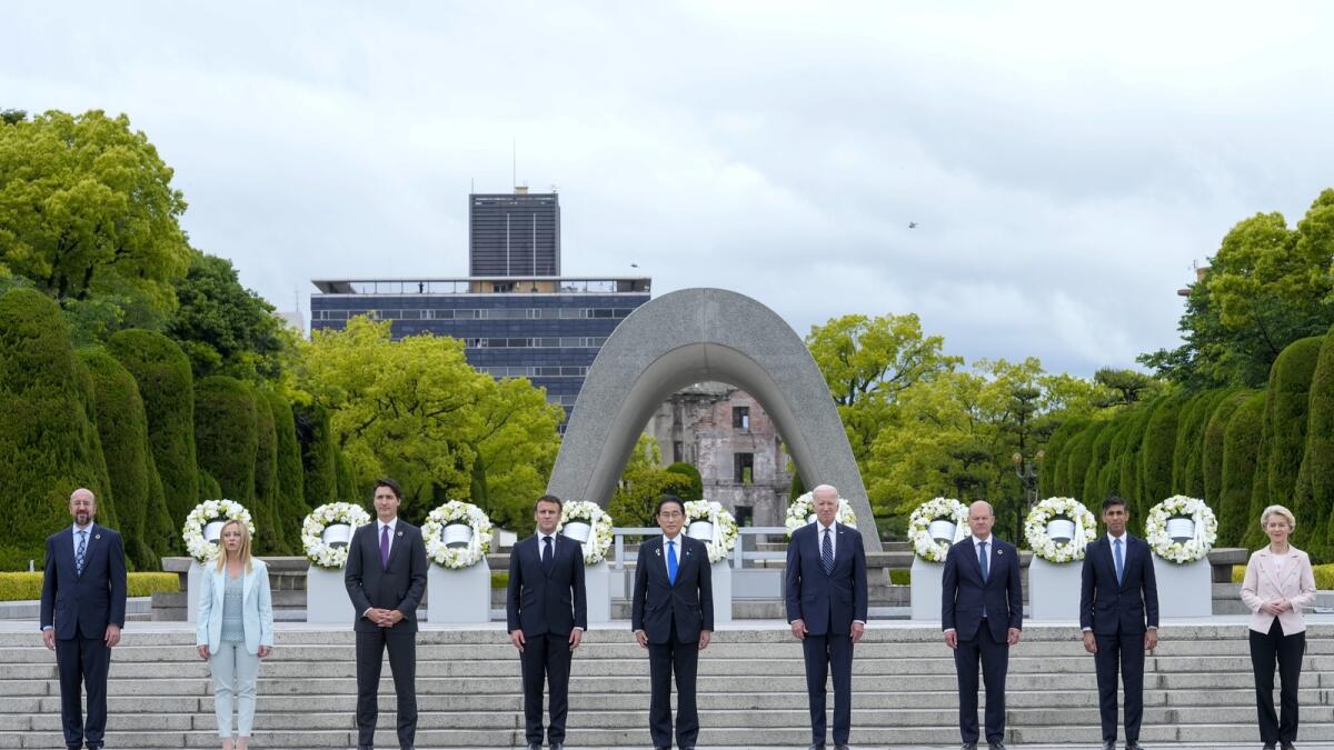 World leaders on Friday visited a peace park dedicated to the tens of thousands who died in the world’s first wartime atomic bomb detonation. — AP