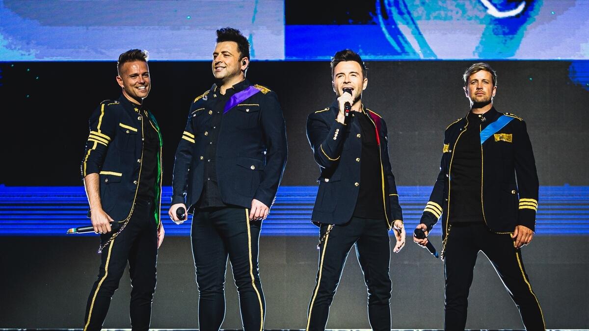 Westlife at the coca cola arena on stage for  their Twenty Tour in Dubai