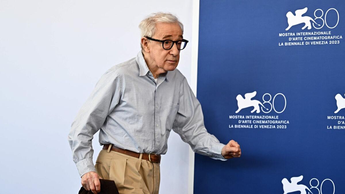 US director Woody Allen poses during the photocall of the movie 'Coup de Chance' at the 80th Venice Film Festival. — AFP