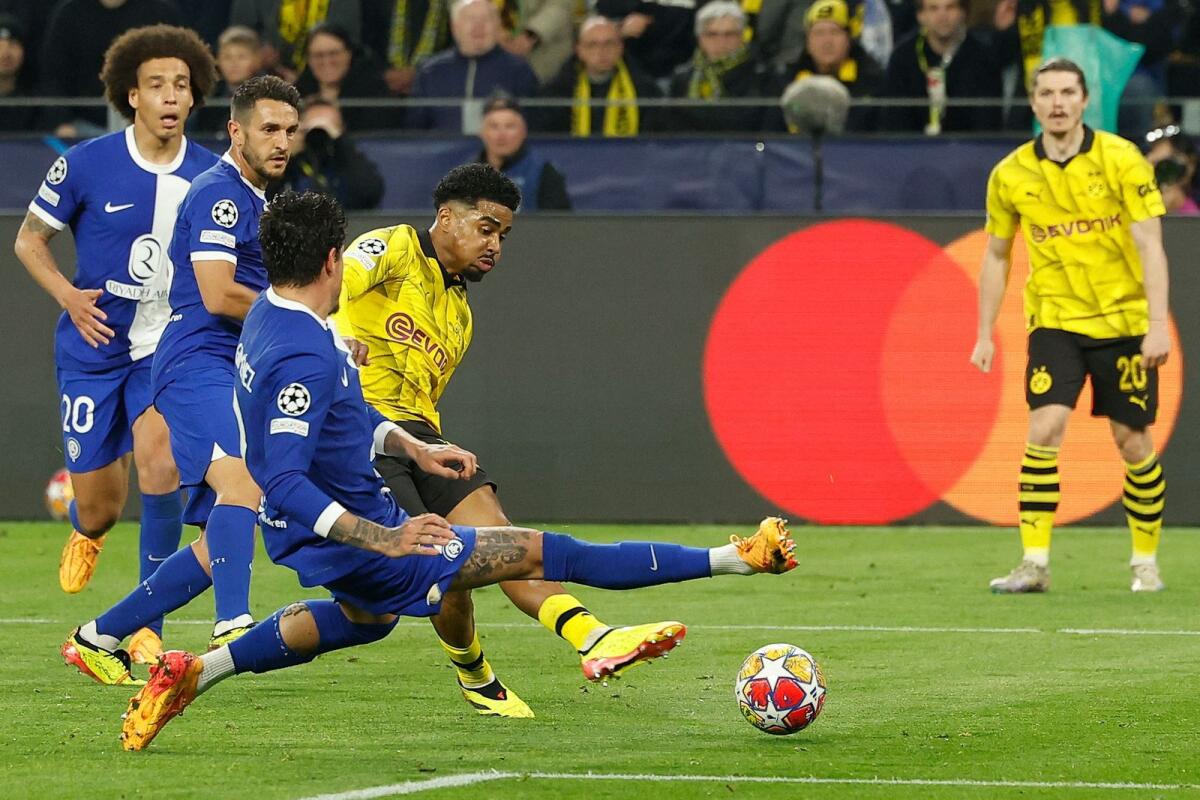 Dortmund's Dutch defender Maatsen scores the second goal during the UEFA Champions League quarter-final. - AFP