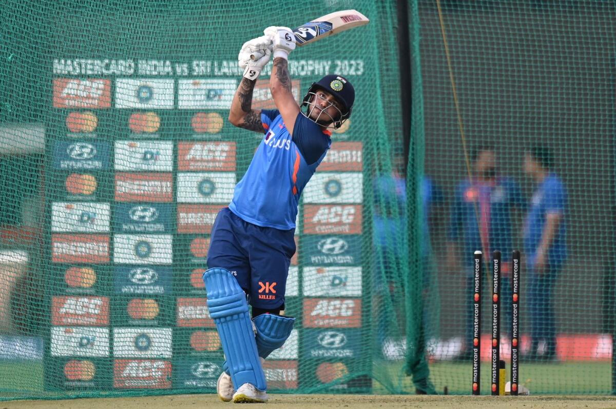 India's Ishan Kishan attends a practice session. — AFP