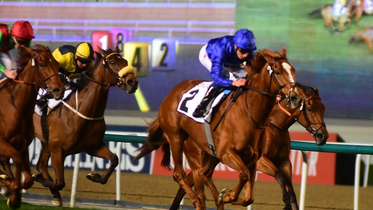 STUNNING: Magic Lily, ridden by William Buick, gallops to victory at Meydan Racecourse on Thursday.