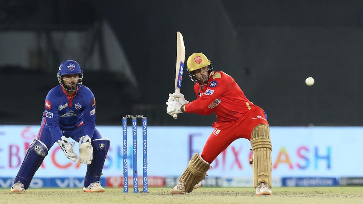 Mayank Agarwal of Punjab Kings plays a shot against the Delhi Capitals in Ahmedabad on Sunday night. — BCCI/IPL