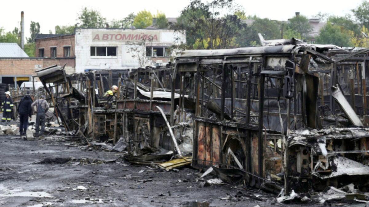 Damage is seen after a strike hit public transport depot in Dnipro, Ukraine. — Reuters