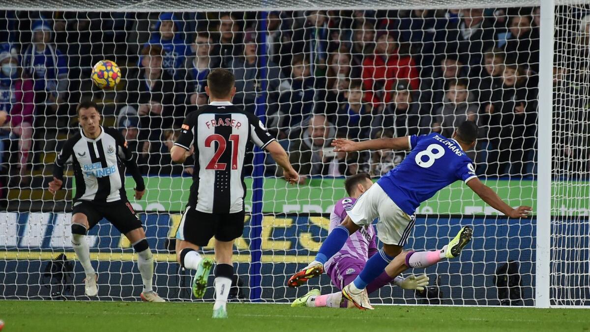Stunning goal: Leicester's Youri Tielemans scores his side's third goal during the English Premier League match against Newcastle United. (AP)