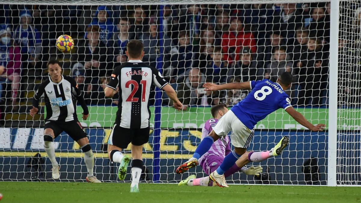 Stunning goal: Leicester's Youri Tielemans scores his side's third goal during the English Premier League match against Newcastle United. (AP)