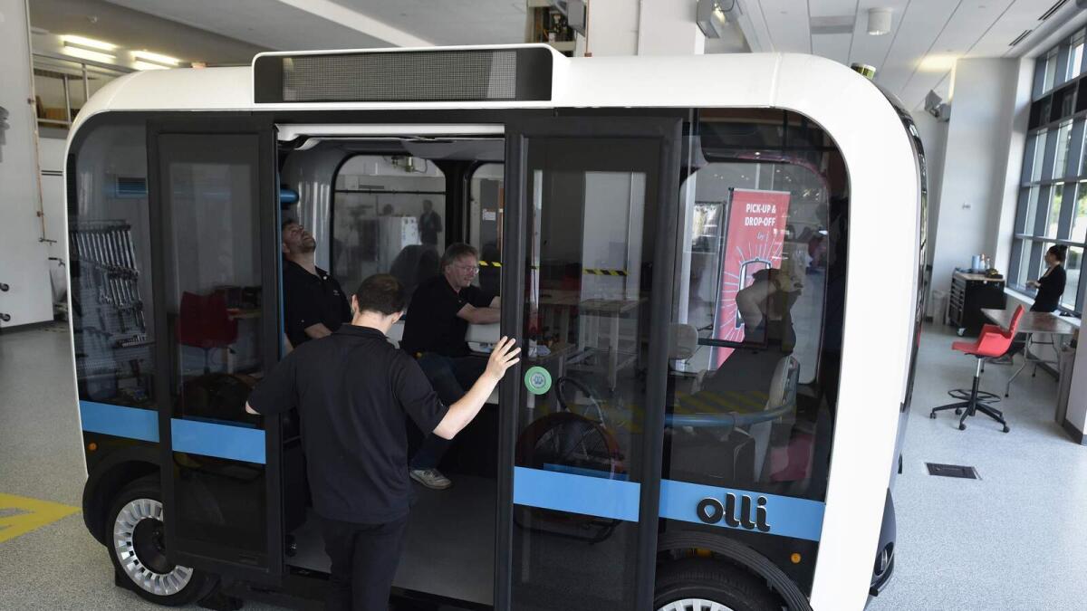 The electric self-driving shuttle is partnership between Local Motors and IBM. 