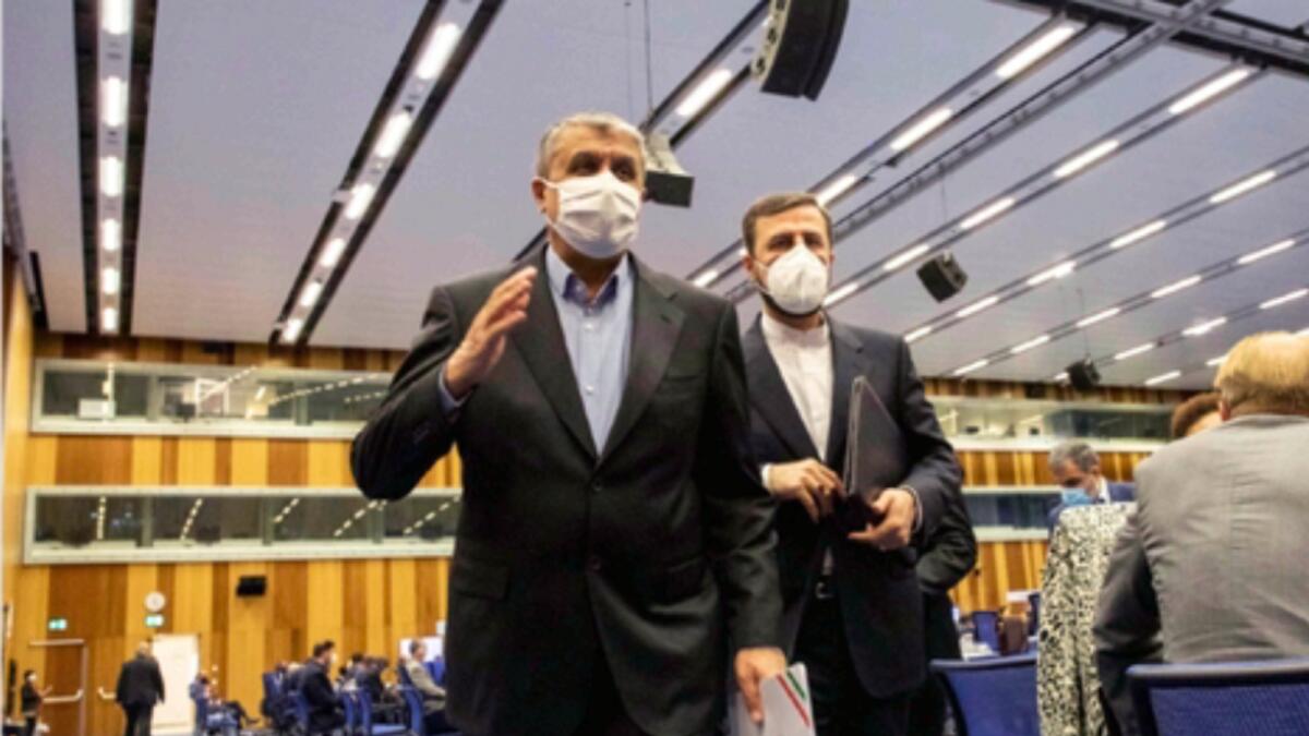 Iranian officials leave the International Atomic Energy's (IAEA) General Conference in Vienna. — AP file