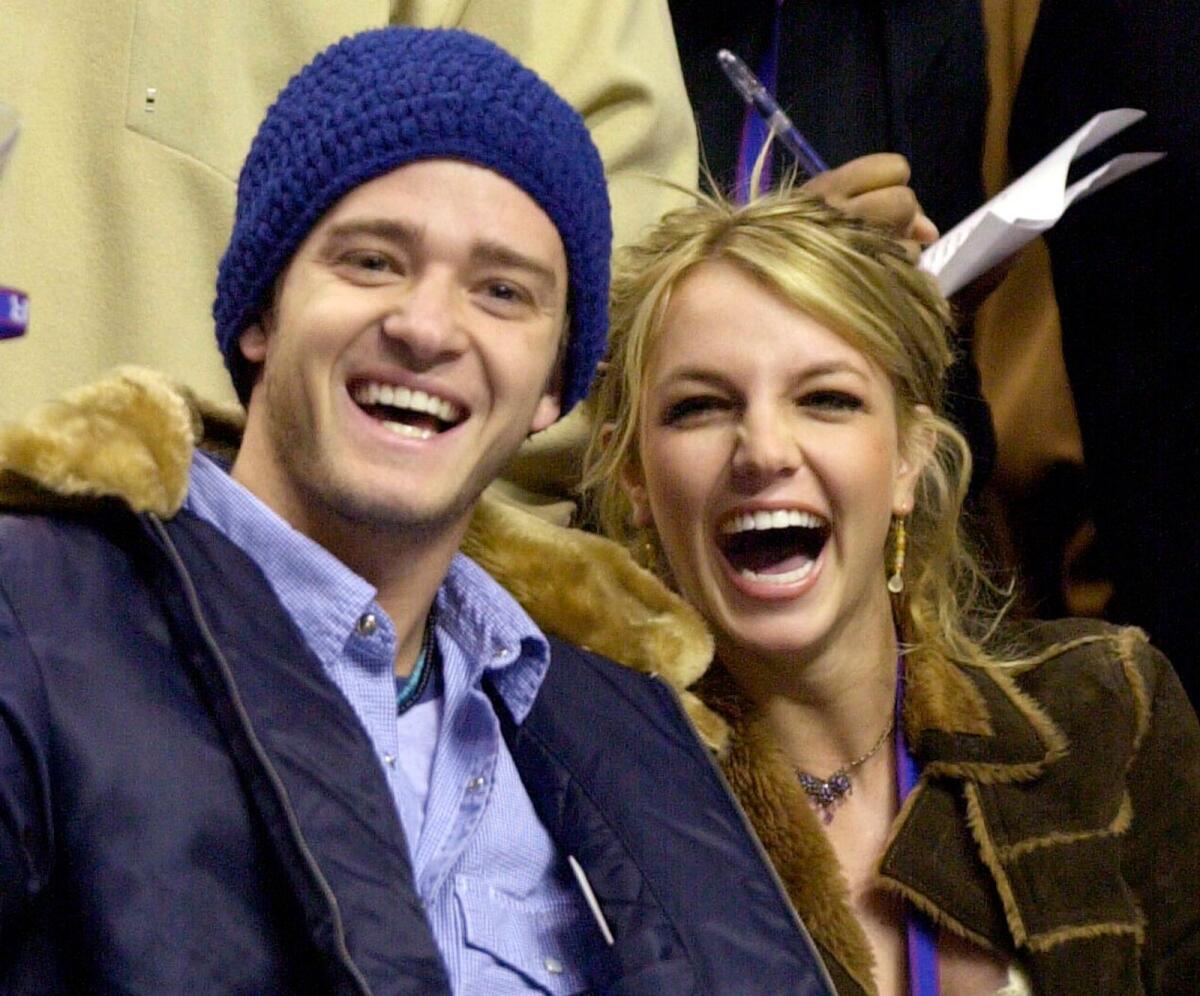 FILE - Justin Timberlake and Britney Spears appear at the 2002 NBA All-Star game in Philadelphia on Feb. 10, 2002. Photo: AP