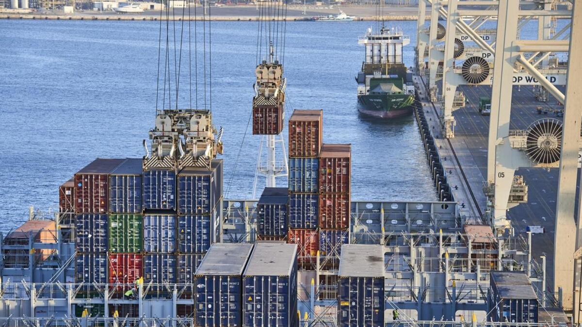 Cranes are moving containers from vessel at Jebel Ali Terminal. The UAE and Israel are targeting to advance bilateral trade beyond $10 billion in five years.