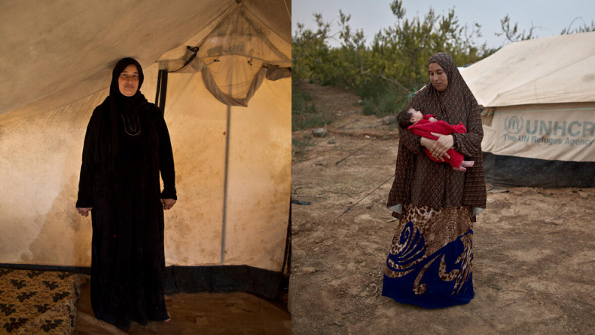 Mona Hussein, 33, from Hassakeh , Syria, gave birth to her daughter Zahra, her third child, just before the sandstorm.