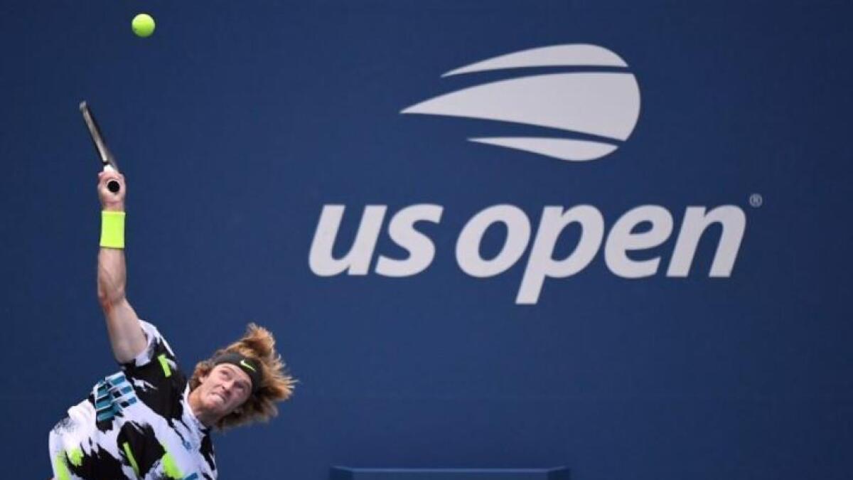 Andrey Rublev serves during his match against Matteo Berrettini. (Reuters)