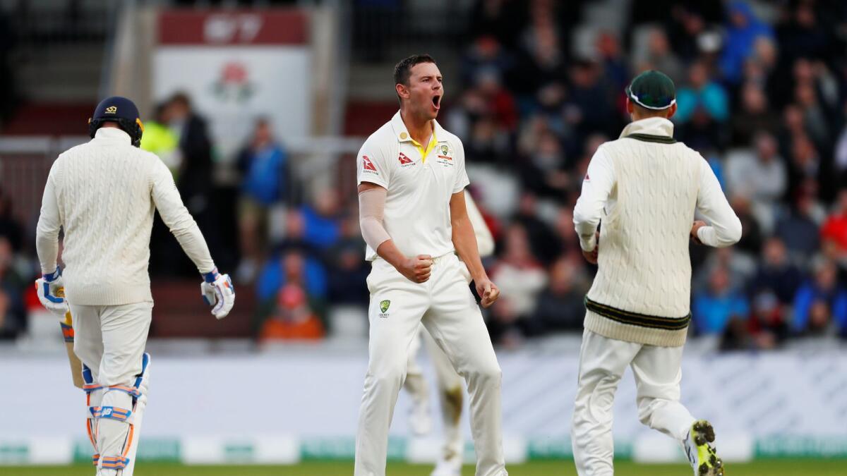 Australia's Josh Hazlewood celebrates a wicket. (Reuters)