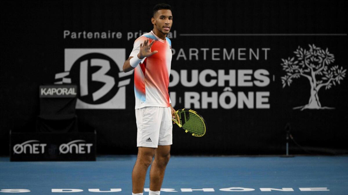Canada's Felix Auger-Aliassime during the final against Russia's Andrey Rublev at the ATP Open 13 in Marseille, on Sunday. — AFP