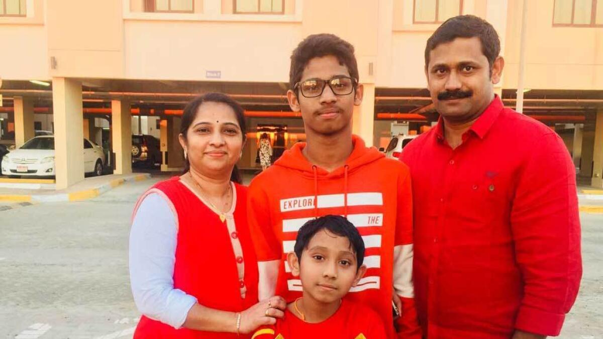 Pinku Pillai with his family in Mussafah, Abu Dhabi.-Supplied photo