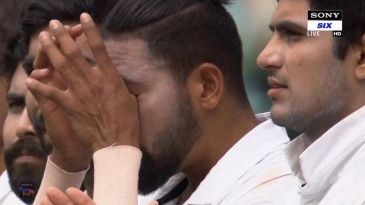 Mohammed Siraj gets emotional during the national anthem before the start of the third Test. (Twitter)