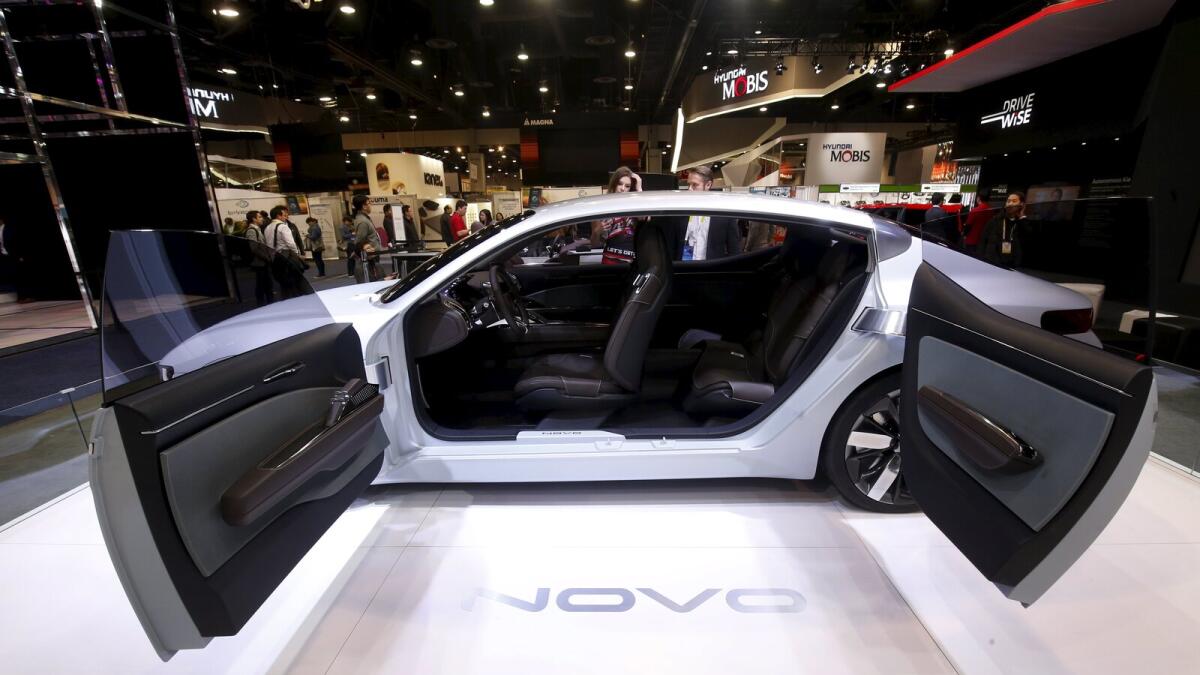 A Kia Novo concept car is displayed during the 2016 CES trade show in Las Vegas, Nevada