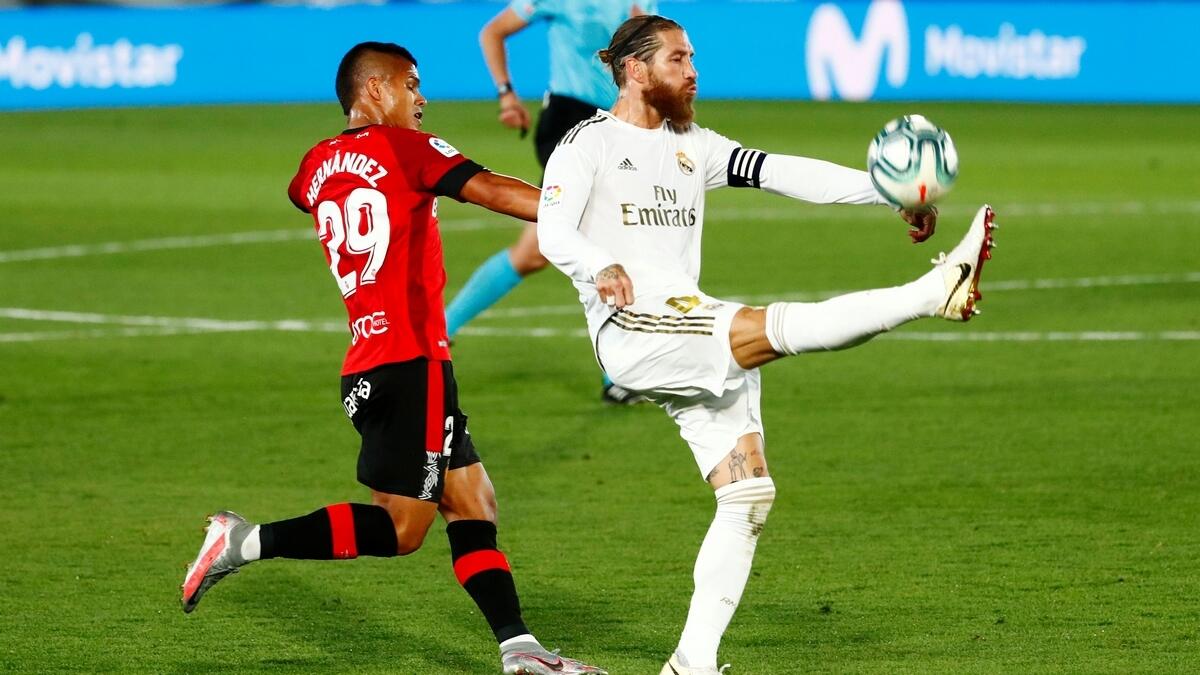 Sergio Ramos, free-kick, Real Madrid, top, La Liga, Spain, Vinicius Junior, Real Mallorca, Alfredo di Stefano Stadium