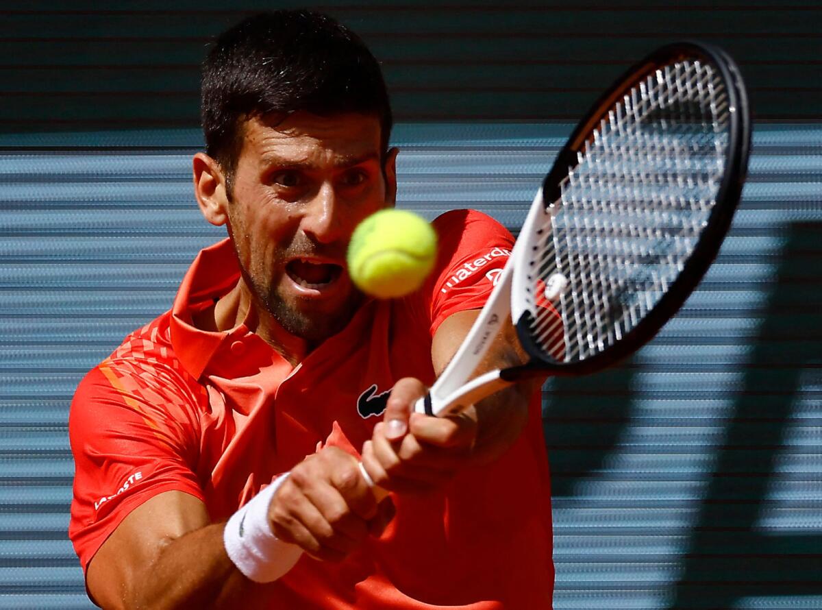 Serbia's Novak Djokovic in action during his first round match against Aleksandar Kovacevic of the U.S. - Reuters