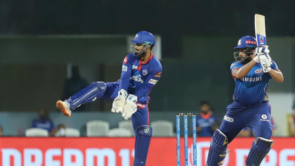 Rohit Sharma plays a shot during the IPL match against Delhi Capitals. — PTI