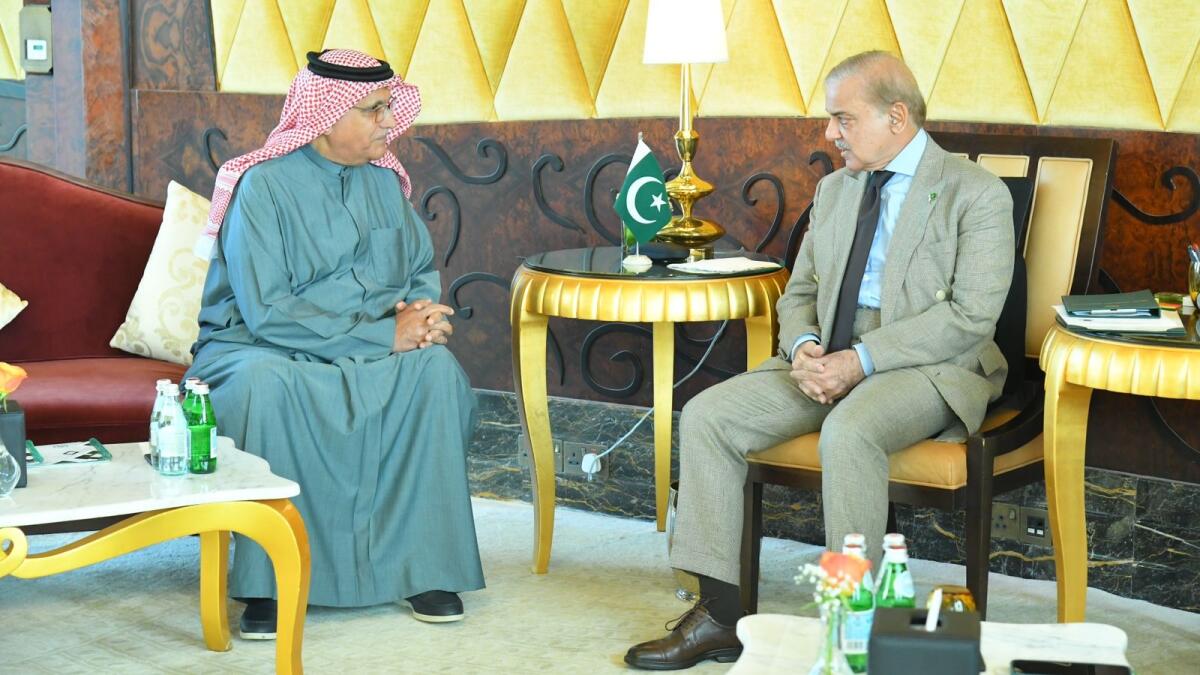 Pakistani Prime Minister Shehbaz Sharif with Abu Dhabi Chamber chairman  Abdullah Mohamed Al Mazrouei. - Supplied photo