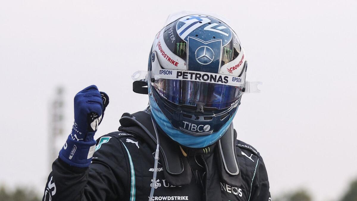 Mercedes' Finnish driver Valtteri Bottas reacts after the qualifying session. (AFP)