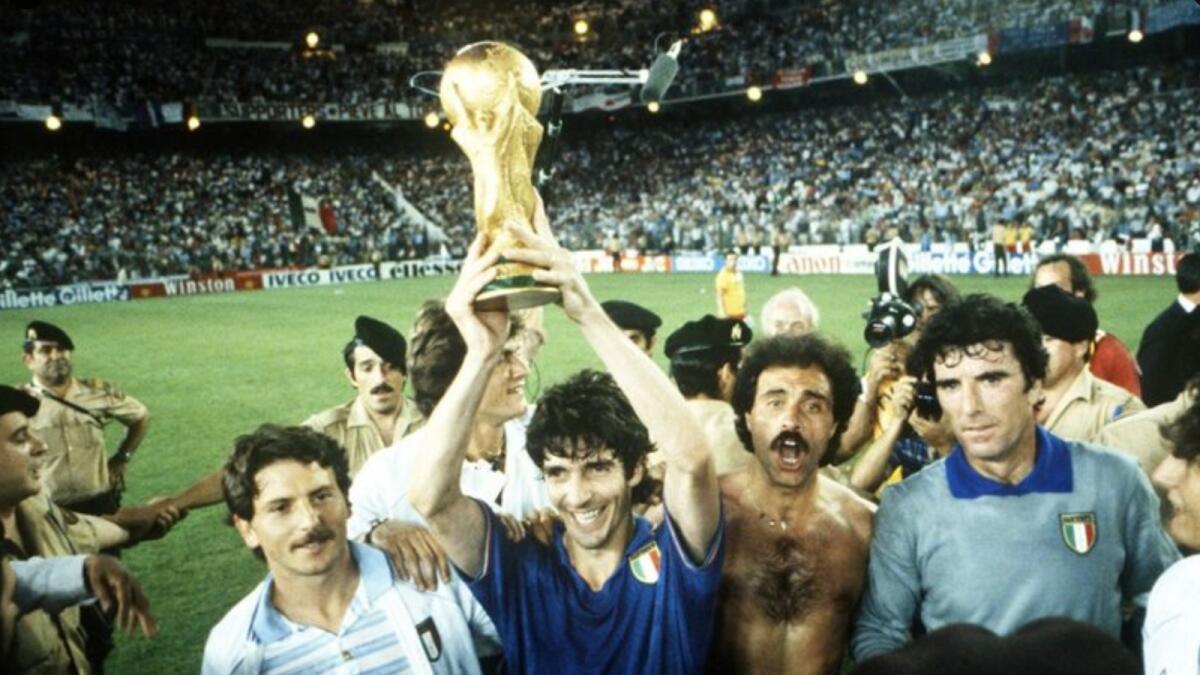 Paolo Rossi won the player of the tournament award after helping Italy win the 1982 World Cup with six goals. (Italian football federation Twitter)