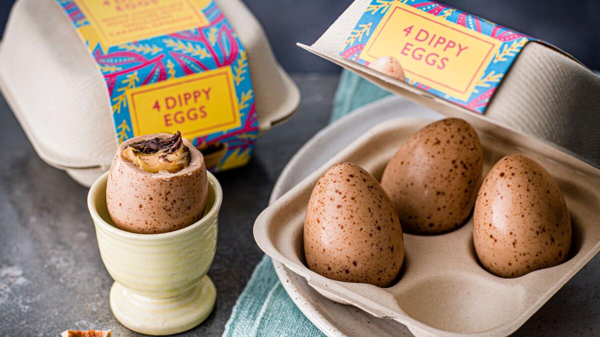 British favorites.  Love it or hate it, Marmite is the staple of many conversations and for Easter Marks & Spencer have launched hot cheese rolls filled with pot.  Or you can opt for the incredibly indulgent Dippy Chocolate Ganache Eggs which come in a very cute box.