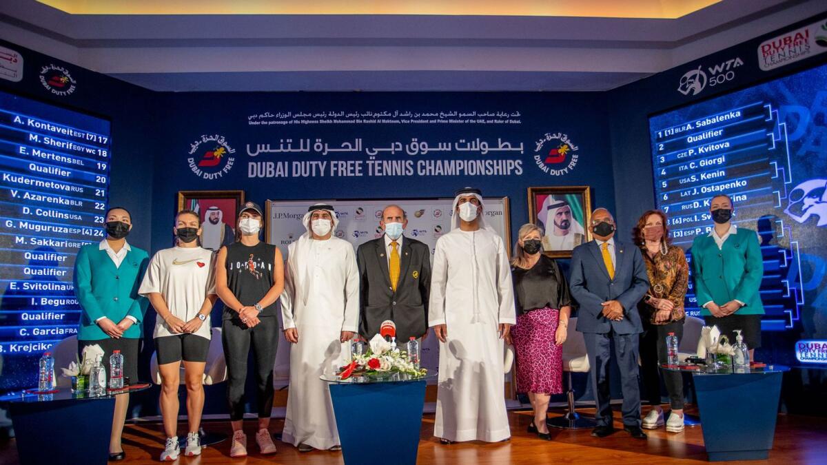 The players attend the draw for the WTA Dubai Duty Free Tennis Championships at the Dubai Duty Free Tennis Stadium on Saturday. — Supplied photo