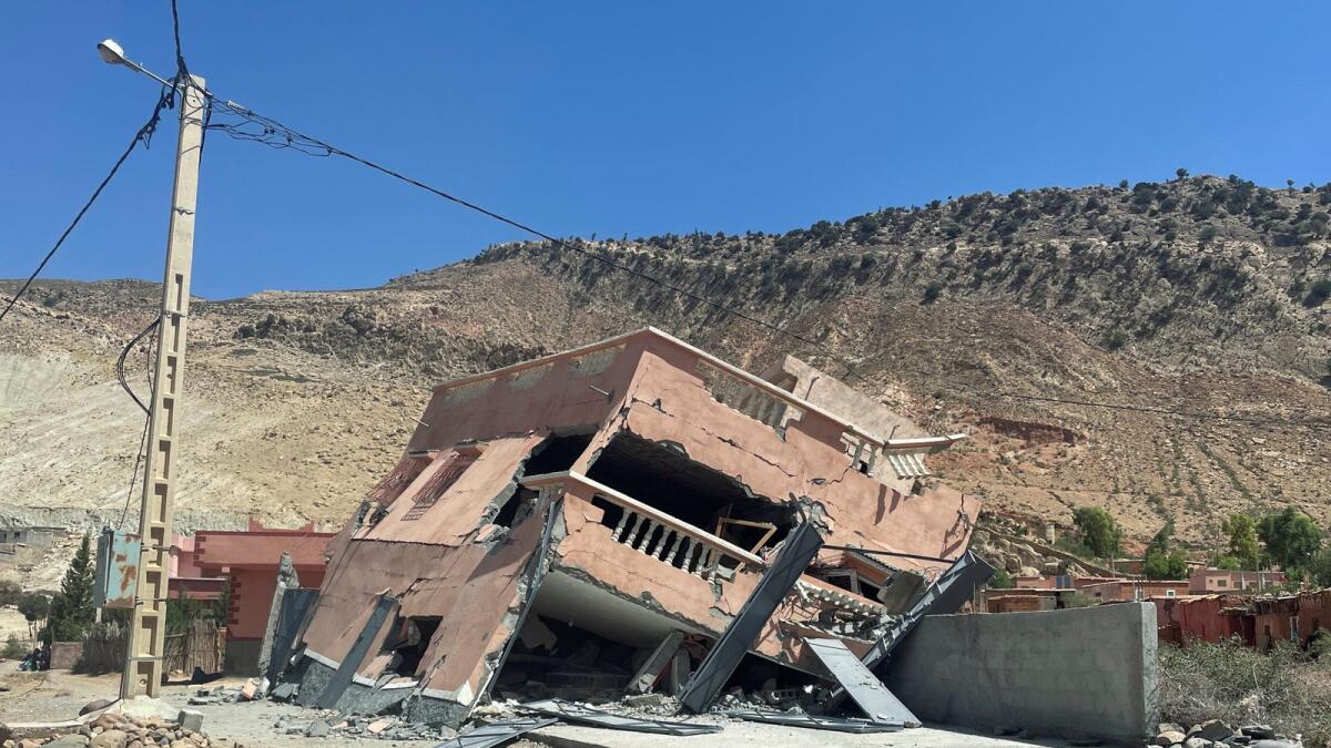 A damaged building on the road between Amizmiz and Ouirgane, following a powerful earthquake in Morocco. — Reuters