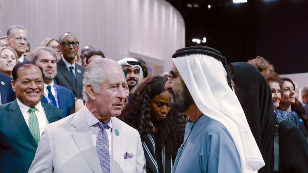 Sheikh Mohammed with King Charles in Dubai. - Photo courtesy: Twitter/Dubai Media Office