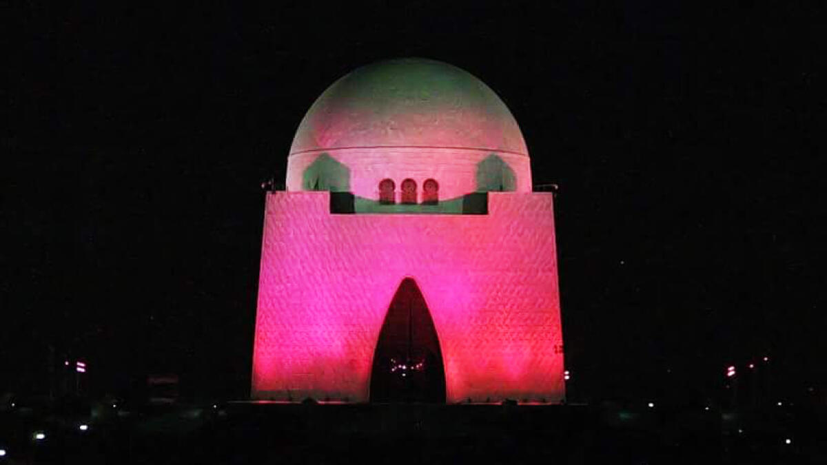 Pakistans Mazar-e-Quaid illuminated pink in solidarity with cancer patients