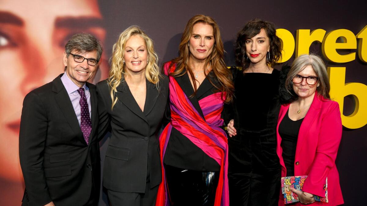 Producers George Stephanopoulos, from left, and Ali Wentworth, actor Brooke Shields, director Lana Wilson and producer Alyssa Mastromonaco attend the premiere of 'Pretty Baby: Brooke Shields' in New York