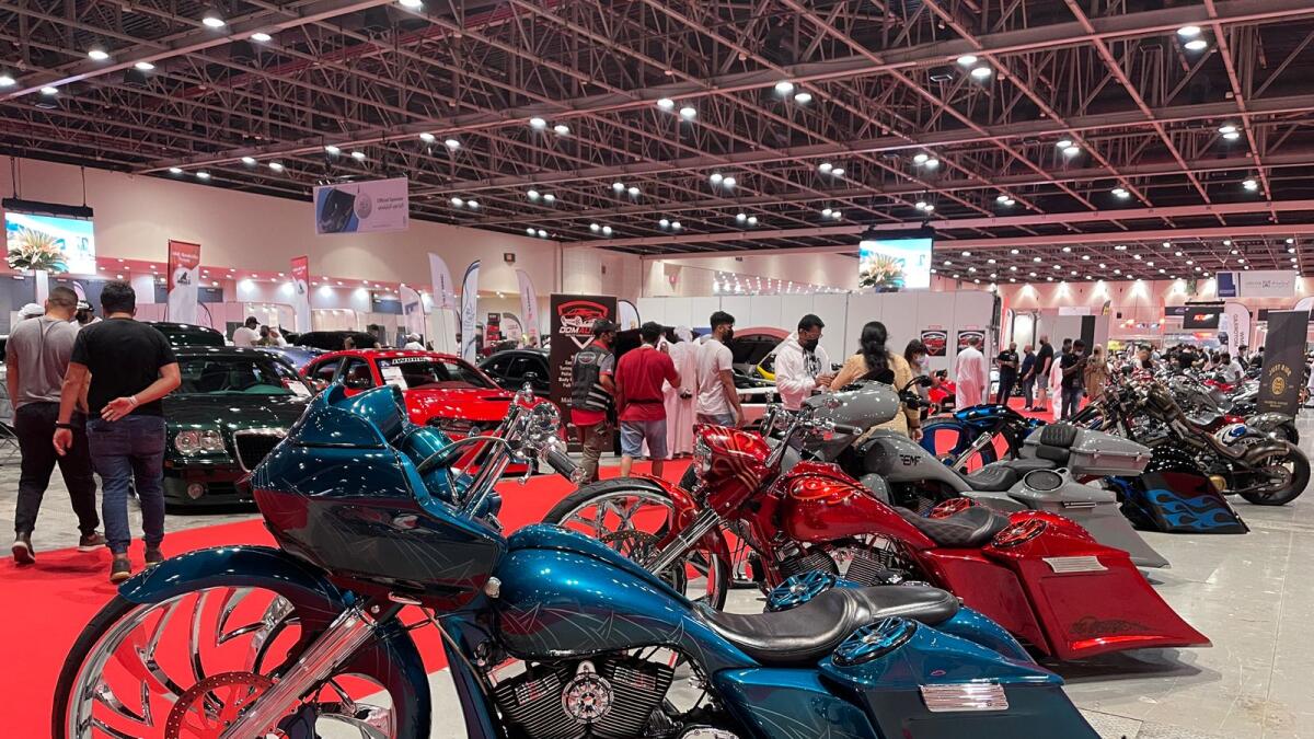 Specially-designed motorbikes at Custom Show Emirates at the Dubai World Trade Centre.
