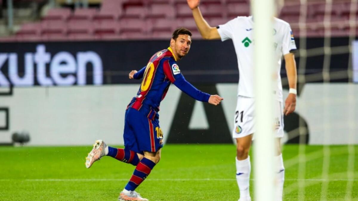 Lionel Messi celebrates his goal. (Barcelona Twitter)
