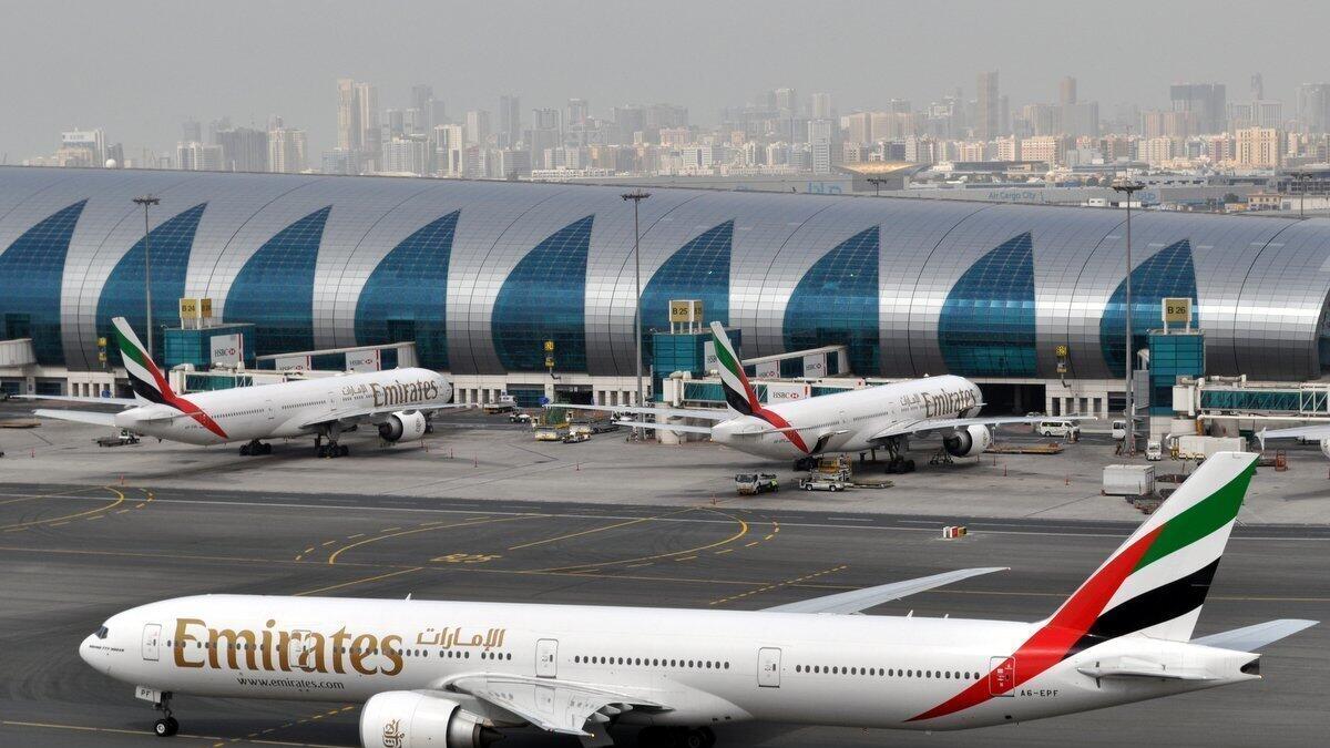 An Emirates plane taxis to a gate at Dubai International Airport at Dubai International Airport. — KT file