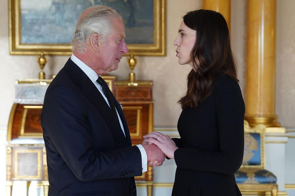 King Charles III meets with New Zealand Prime Minister Jacinda Ardern.