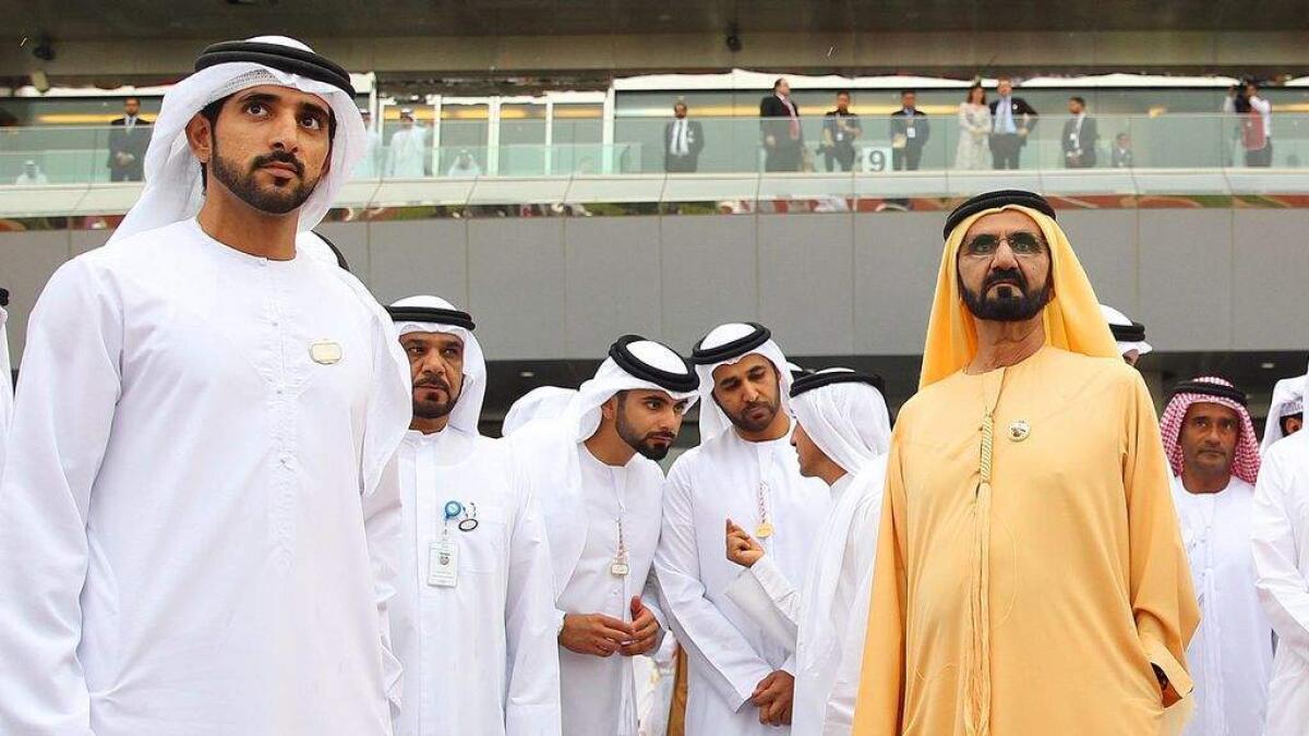 HH Sheikh Mohammed bin Rashid Al Maktoum, Vice-President and Prime Minister of UAE and Ruler of Dubai, Sheikh Hamdan bin Mohammed bin Rashid Al Maktoum, Crown Prince of Dubai at DWC at Meydan.