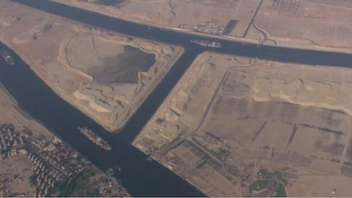 An aerial view of the New Suez Canal in Egypt.