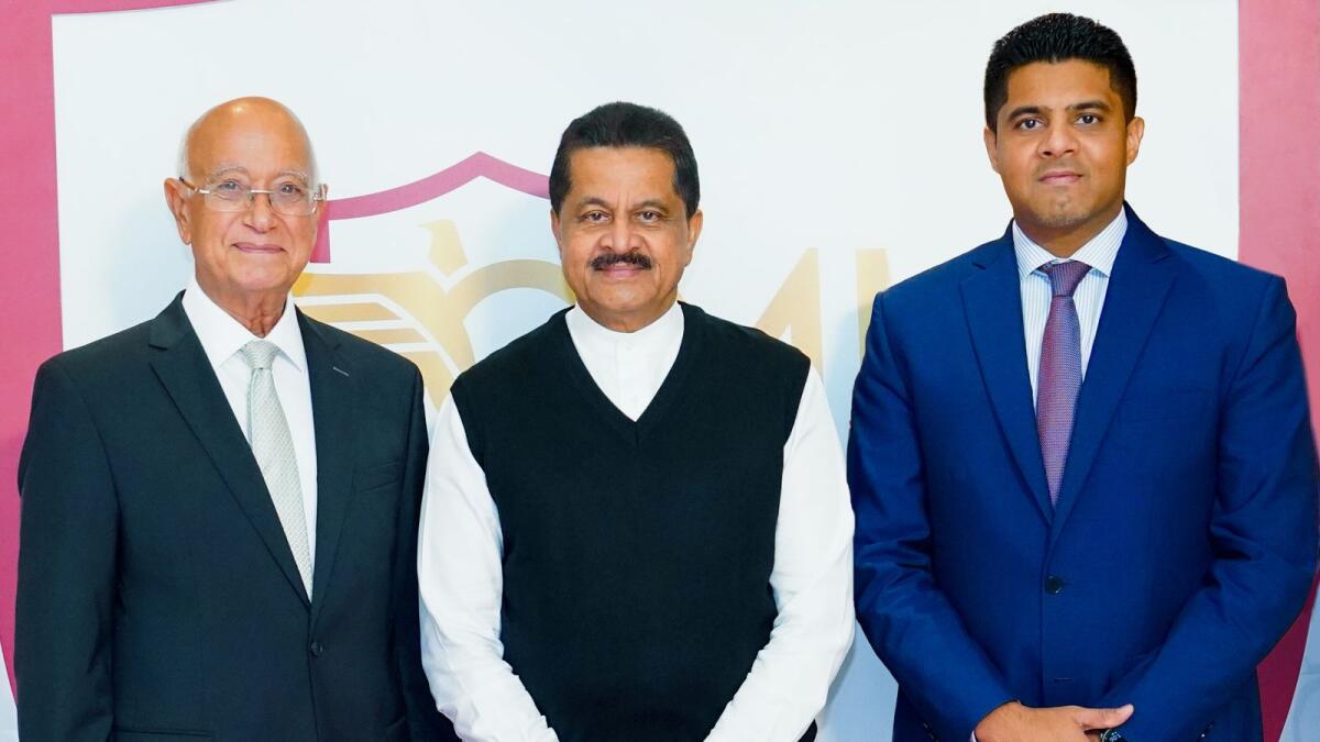 From left: Professor Hossam Hamdy, Chancellor, Gulf Medical University; Dr. Thumbay Moideen, Founder President, Thumbay Group and Akbar Moideen Thumbay, Vice-President-Healthcare division, Thumbay Group.