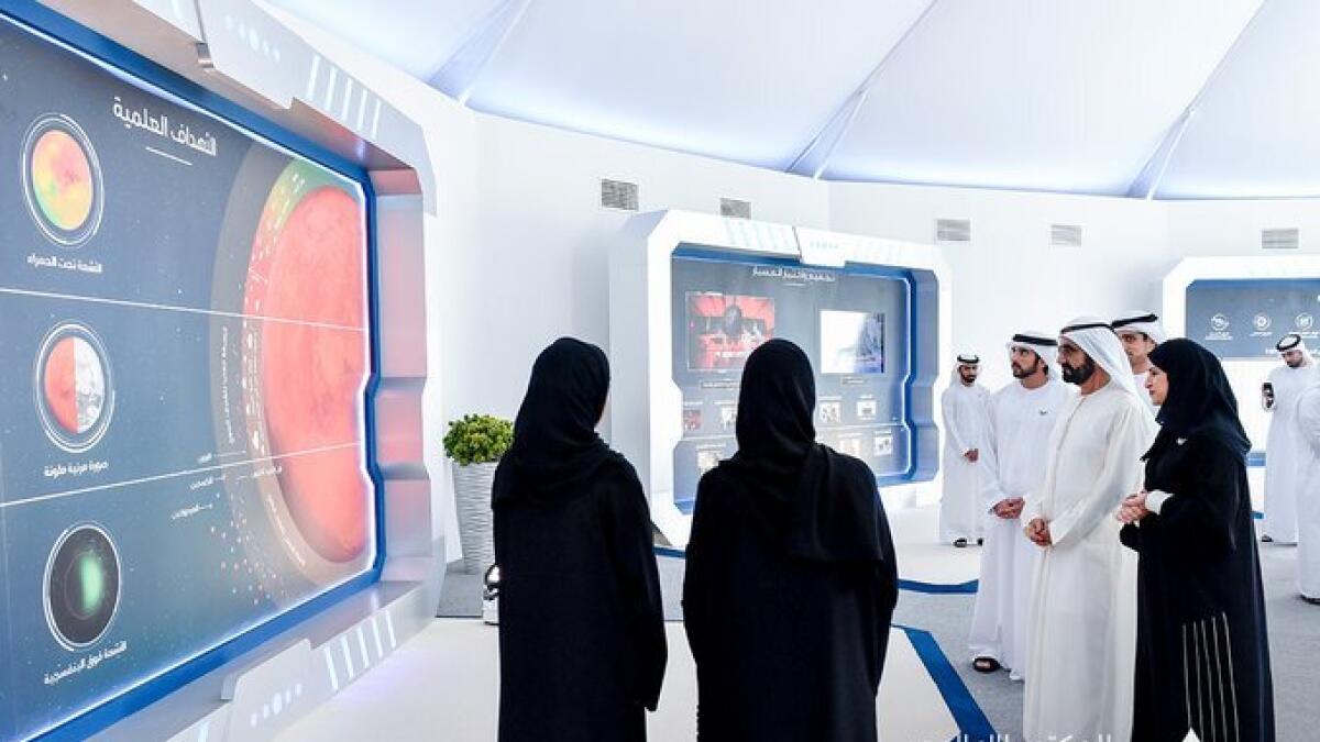 UAE leaders briefed by the Hope Probe team on the 2020 Mars mission.