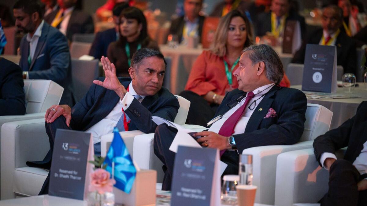 Ravi Tharoor, CEO, Khaleej Times, and Dr Shashi Tharoor, engage in a conversation ahead of the opening of the i3 summit.