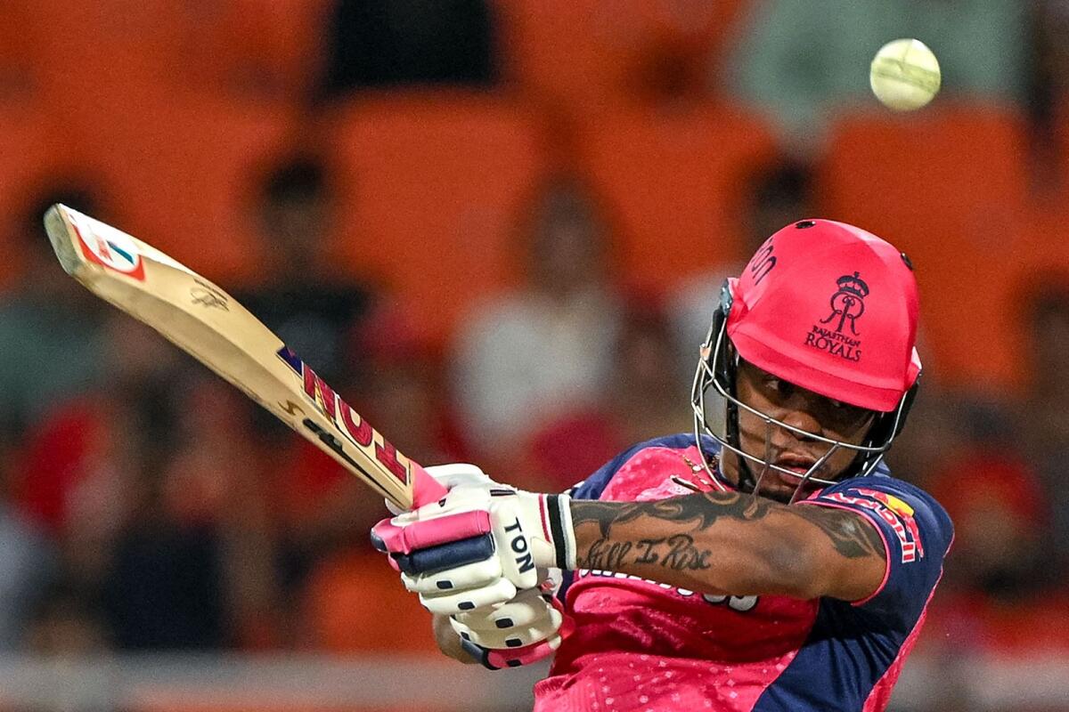 Rajasthan Royals' Shimron Hetmyer in action during the Indian Premier League match against Punjab Kings. - AFP