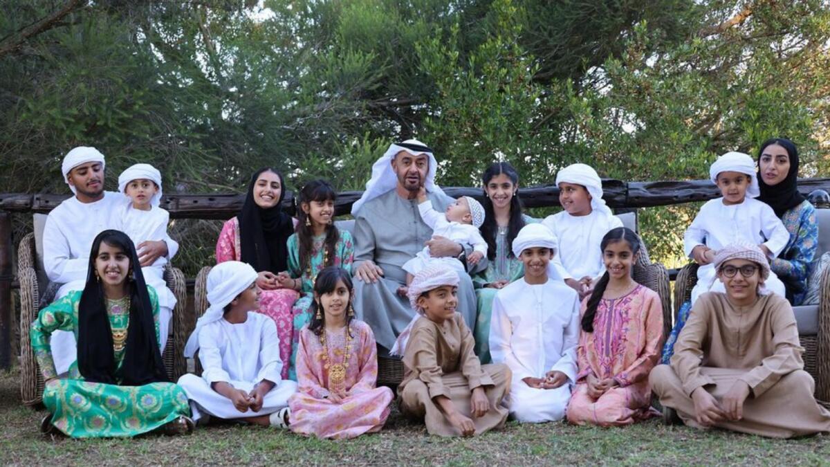 Sheikh Mohamed bin Zayed Al Nahyan with his children and grandchildren. — Courtesy: Instagram