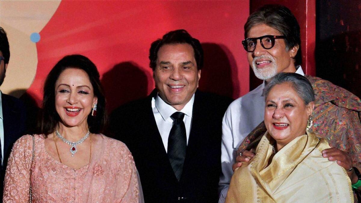Bollywood legends Dharmendra, Hema Malini, Amitabh Bachchan and Jaya Bachchan during the launch of  Hema Malini's music album Dream Girl, in Mumbai.