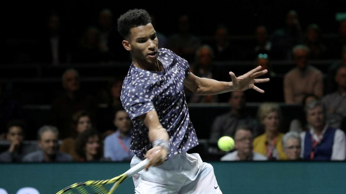 Canada's Felix Auger-Aliassime in action against France's Gael Monfils in the final of the ABN AMRO World Tennis Tournament - Rotterdam, Netherlands, in February. - Reuters