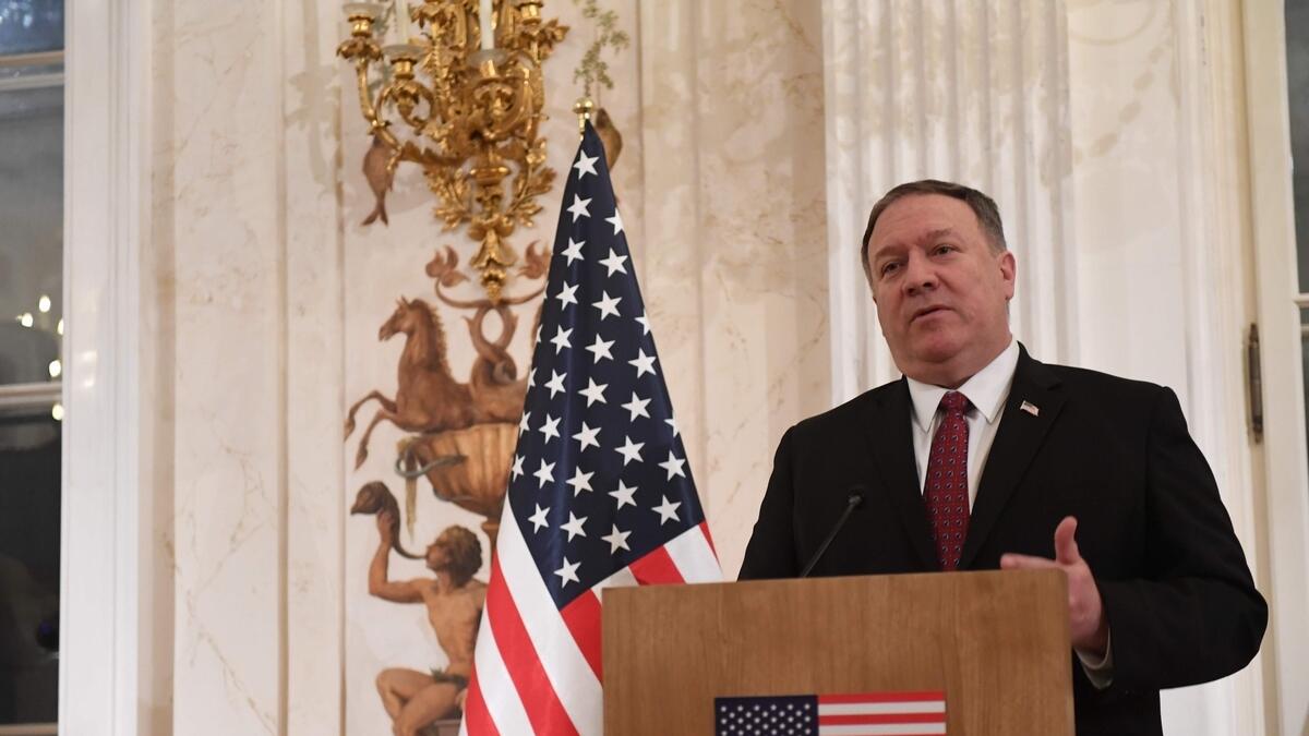 US Secretary of State Mike Pompeo gestures during a joint press conference.-AFP