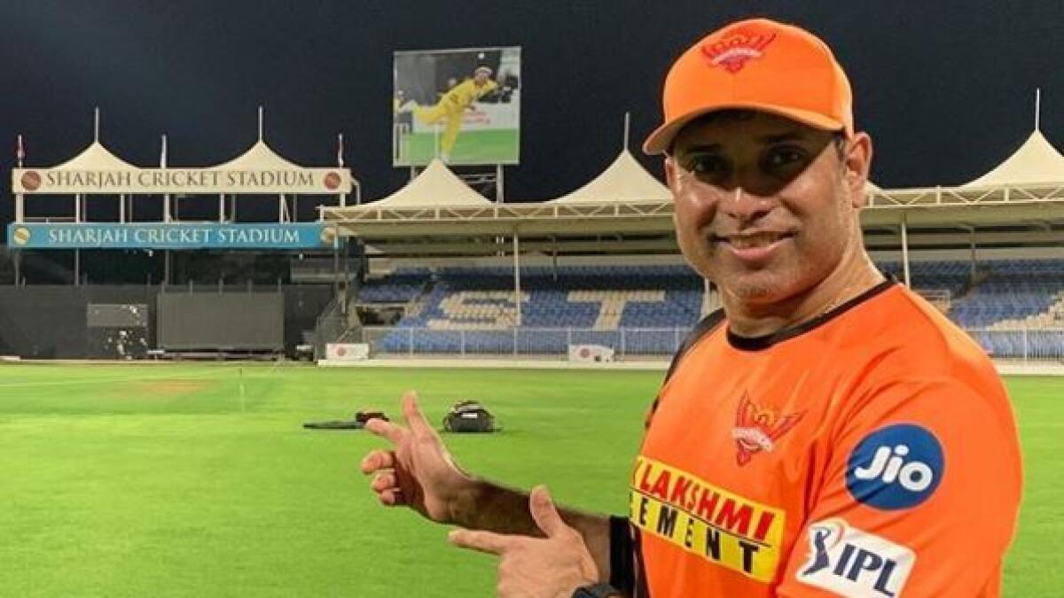 Sunrisers Hyderabad mentor VVS Laxman at the iconic Sharjah Cricket Stadium on Sunday (Twitter)
