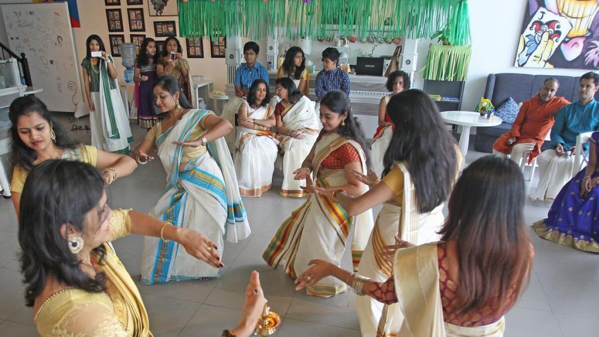 Women from India perform Kerala traditional dance, Kaikottikkali during the Onam celebrations at Al Quoz, Dubai on Friday. 28 August. Photo by Juidin Bernarrd